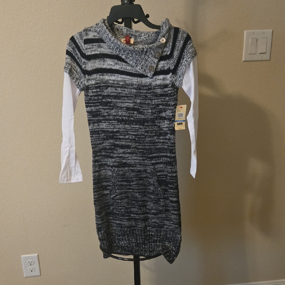 Lei Black and White Asymmetrical Sweater Dress
